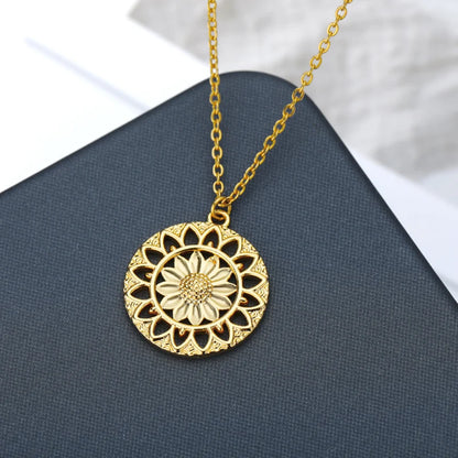 Round Sunflower Necklace for Women Boho Stainless Steele Round Pendant Choker Goth Vintage Women's Neck Chain Jewelry Gift 2021