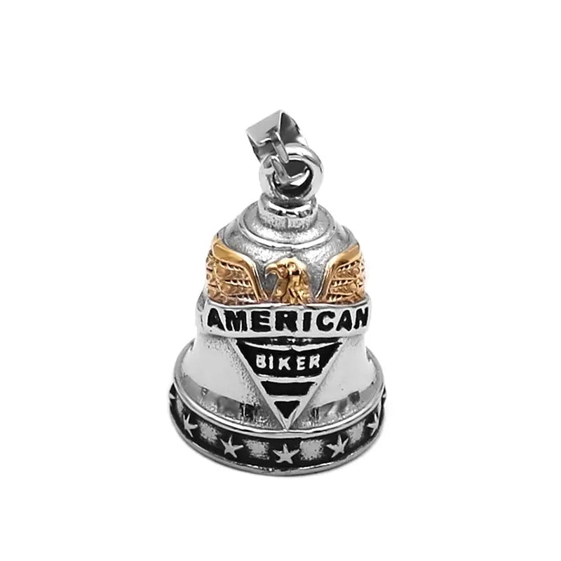 Fashion Eagle Wing Motorcycle Rider Bell Pendant Stainless Steel Route 66 Norse Viking Cross Rose Skull Bell Christmas Gift