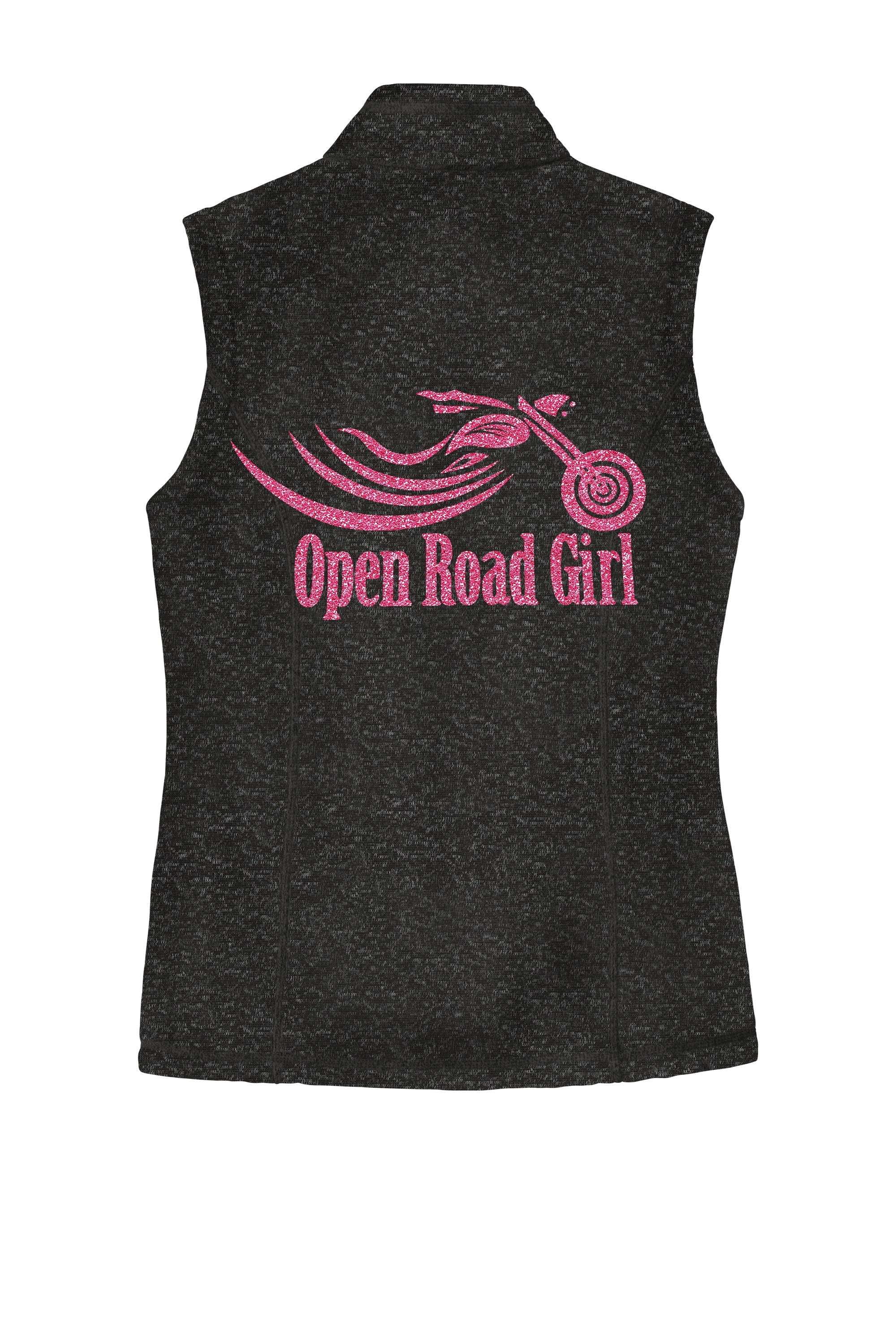 BLACK HEATHER Open Road Girl Sweater Fleece Vest- Choose your logo COLOR!