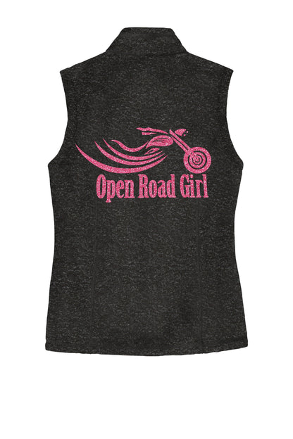 BLACK HEATHER Open Road Girl Sweater Fleece Vest- Choose your logo COLOR!