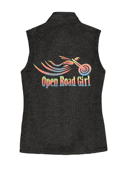 BLACK HEATHER Open Road Girl Sweater Fleece Vest- Choose your logo COLOR!