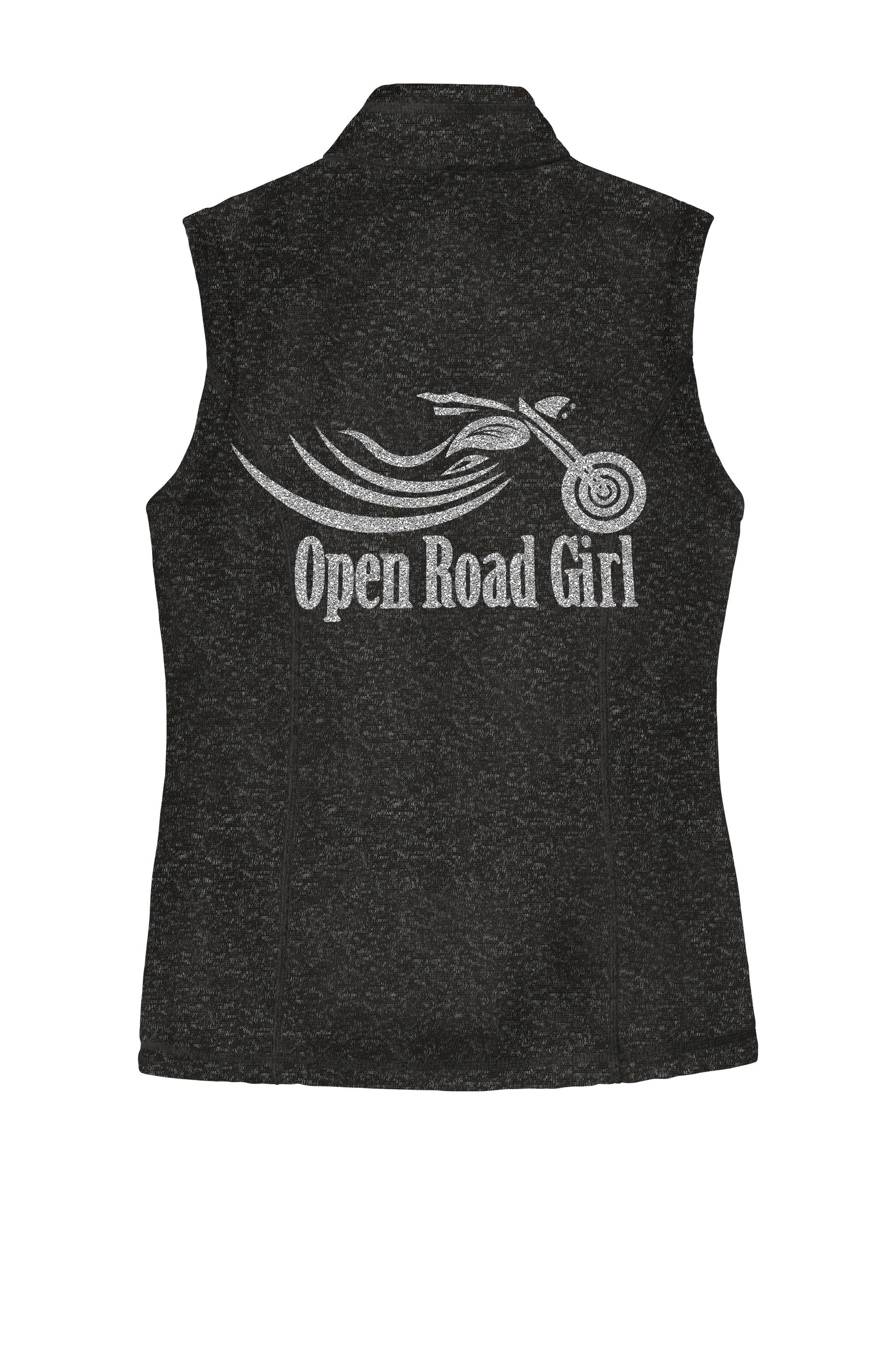 BLACK HEATHER Open Road Girl Sweater Fleece Vest- Choose your logo COLOR!