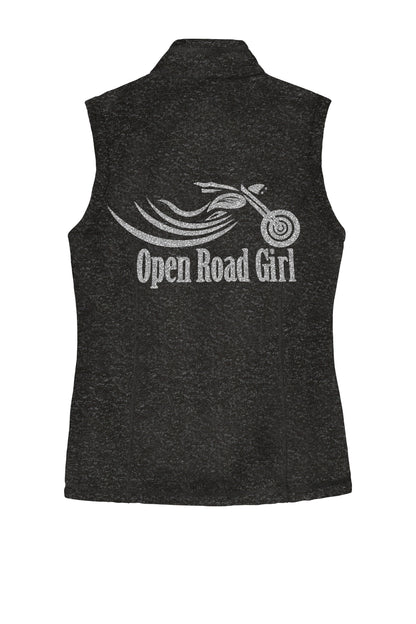 BLACK HEATHER Open Road Girl Sweater Fleece Vest- Choose your logo COLOR!