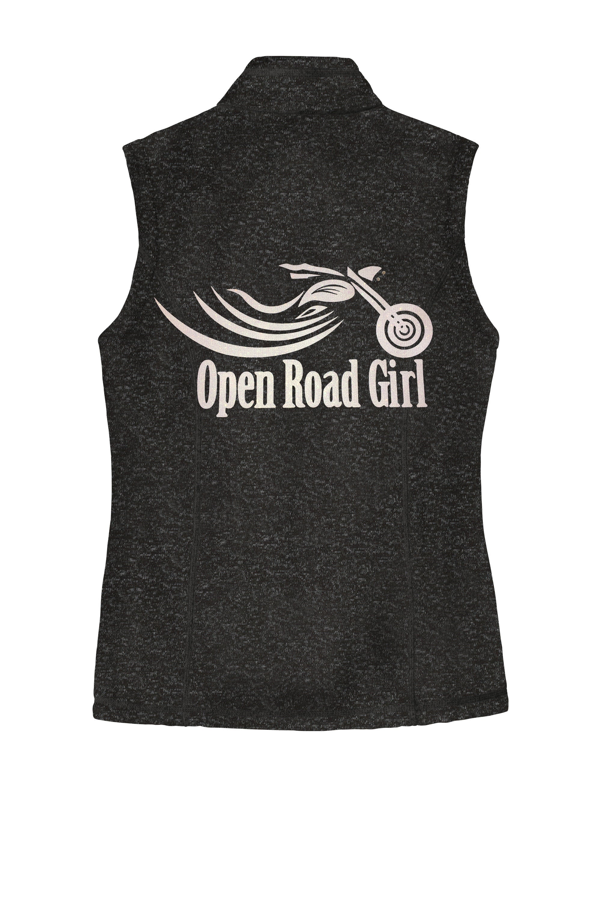 BLACK HEATHER Open Road Girl Sweater Fleece Vest- Choose your logo COLOR!
