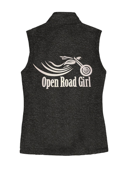BLACK HEATHER Open Road Girl Sweater Fleece Vest- Choose your logo COLOR!