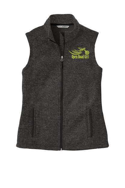 BLACK HEATHER Open Road Girl Sweater Fleece Vest- Choose your logo COLOR!