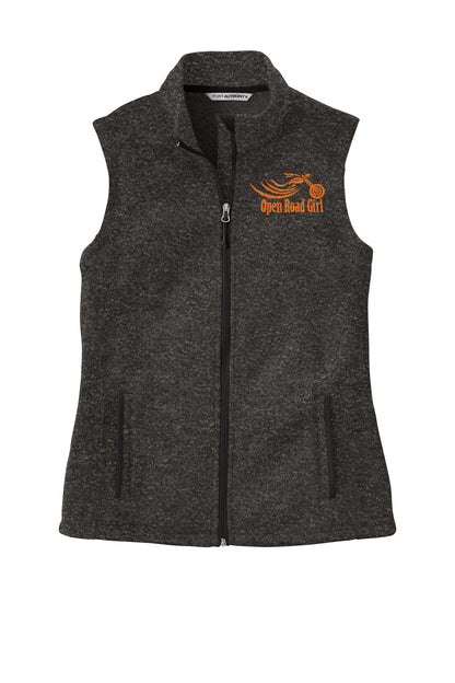 BLACK HEATHER Open Road Girl Sweater Fleece Vest- Choose your logo COLOR!