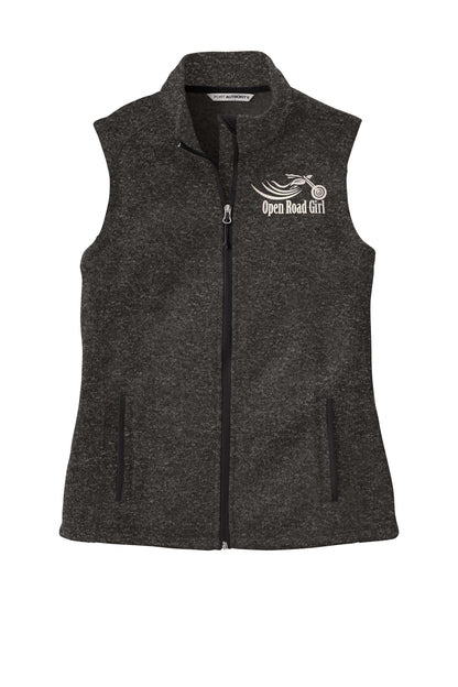 BLACK HEATHER Open Road Girl Sweater Fleece Vest- Choose your logo COLOR!