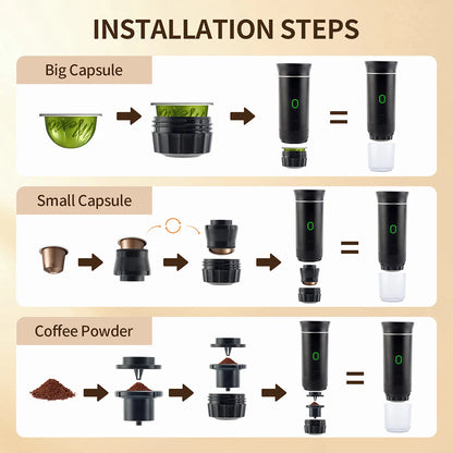 Portable Wireless Electric Espresso Coffee Machine For Travel &Car &Home Camping Coffee Maker 3-in-1 Capsule Powder Coffee Maker