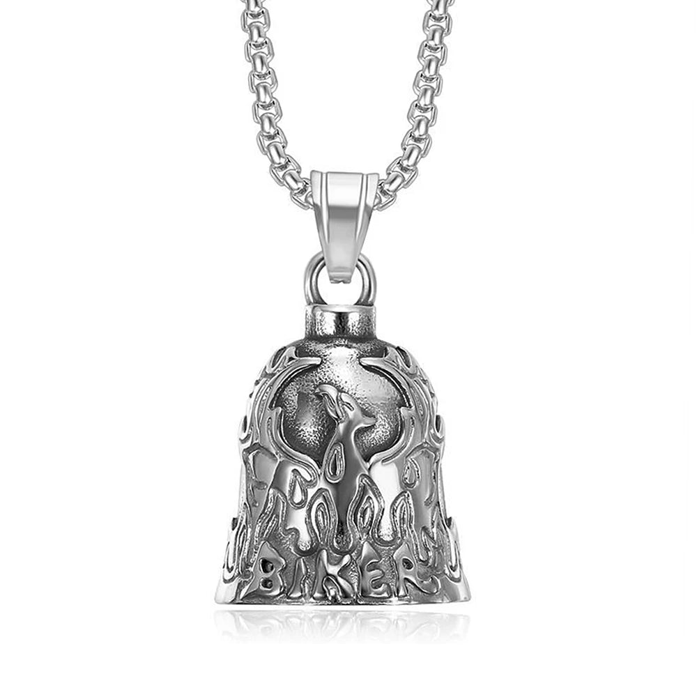 New Stainless Steel Motorcycle Bell Angel Wings Bell Pendant Necklace For Biker Fashion Lucky Amulet Jewelry Gifts Dropshipping