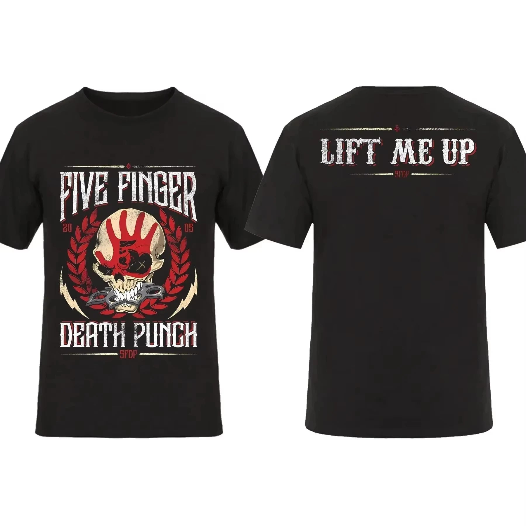 2025 Fashion Men T Shirt Double-sided Biker Skully Black By Five Finger Death Punch T-shirt Graphic Youth Cloth Streetwear S-3XL
