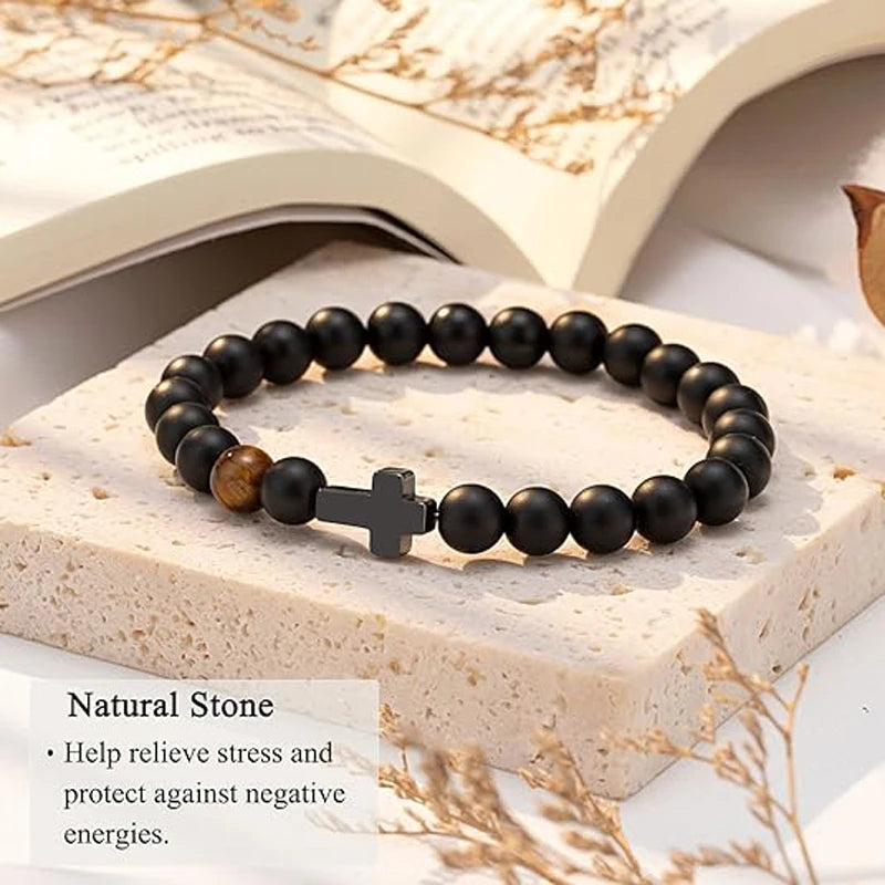 To Boys Gifts Cross Bracelet for Son - Beads Bracelets Birthday Graduation Retirement Christmas Christian Gift for Teens Boys