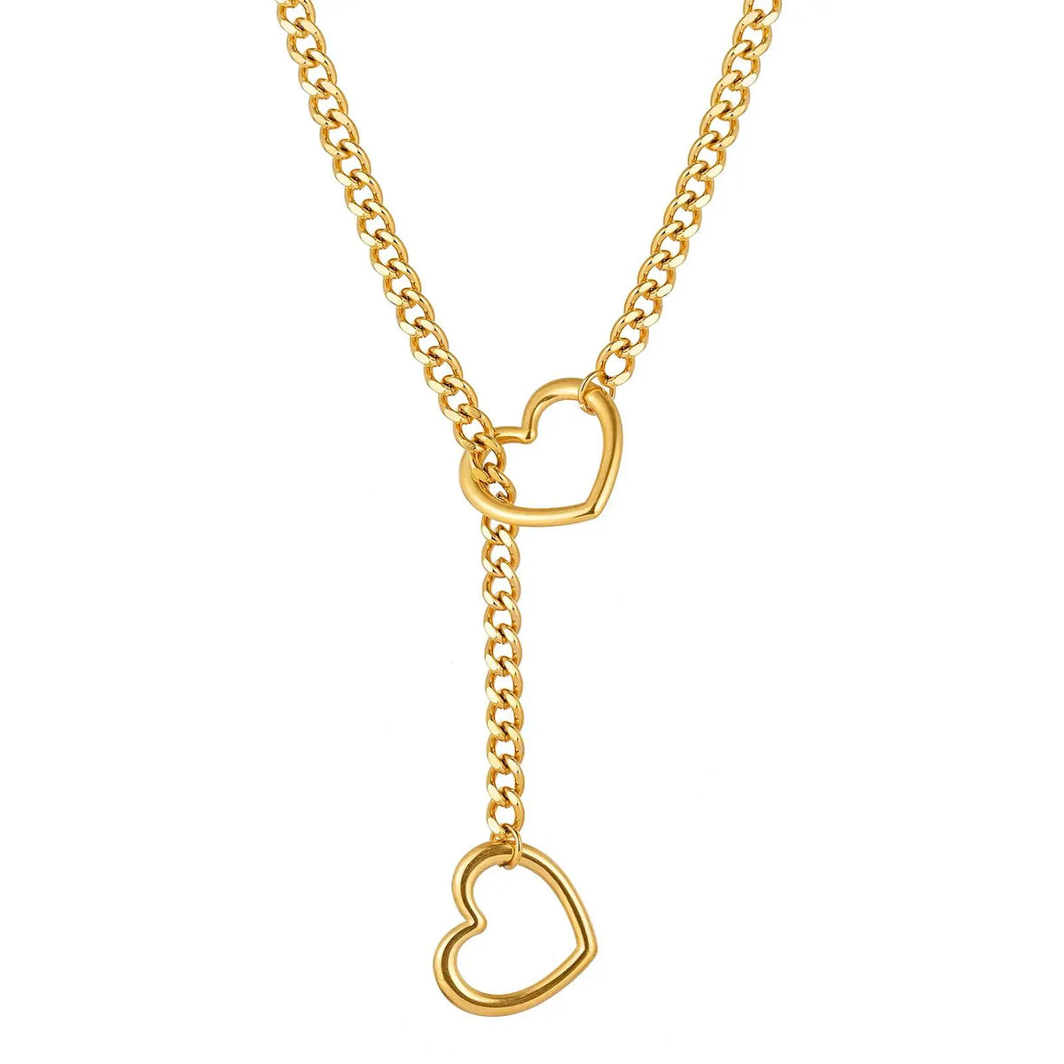 Adjustable Stainless Steel Cuban Link Necklace With Heart-shaped O-ring - Punk Rock Style Nice For Daily And Party Wear