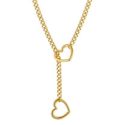 Adjustable Stainless Steel Cuban Link Necklace With Heart-shaped O-ring - Punk Rock Style Nice For Daily And Party Wear