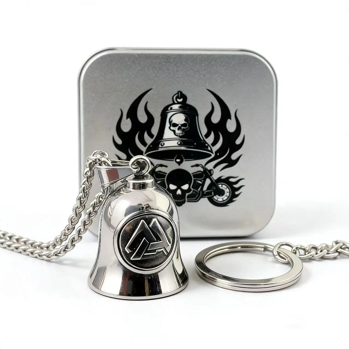 HNSP 316L Stainless Steel Gremlin Bell Biker Guardian Bell for Motorcycle, Luck Protection Pendant Men Gift Box Set