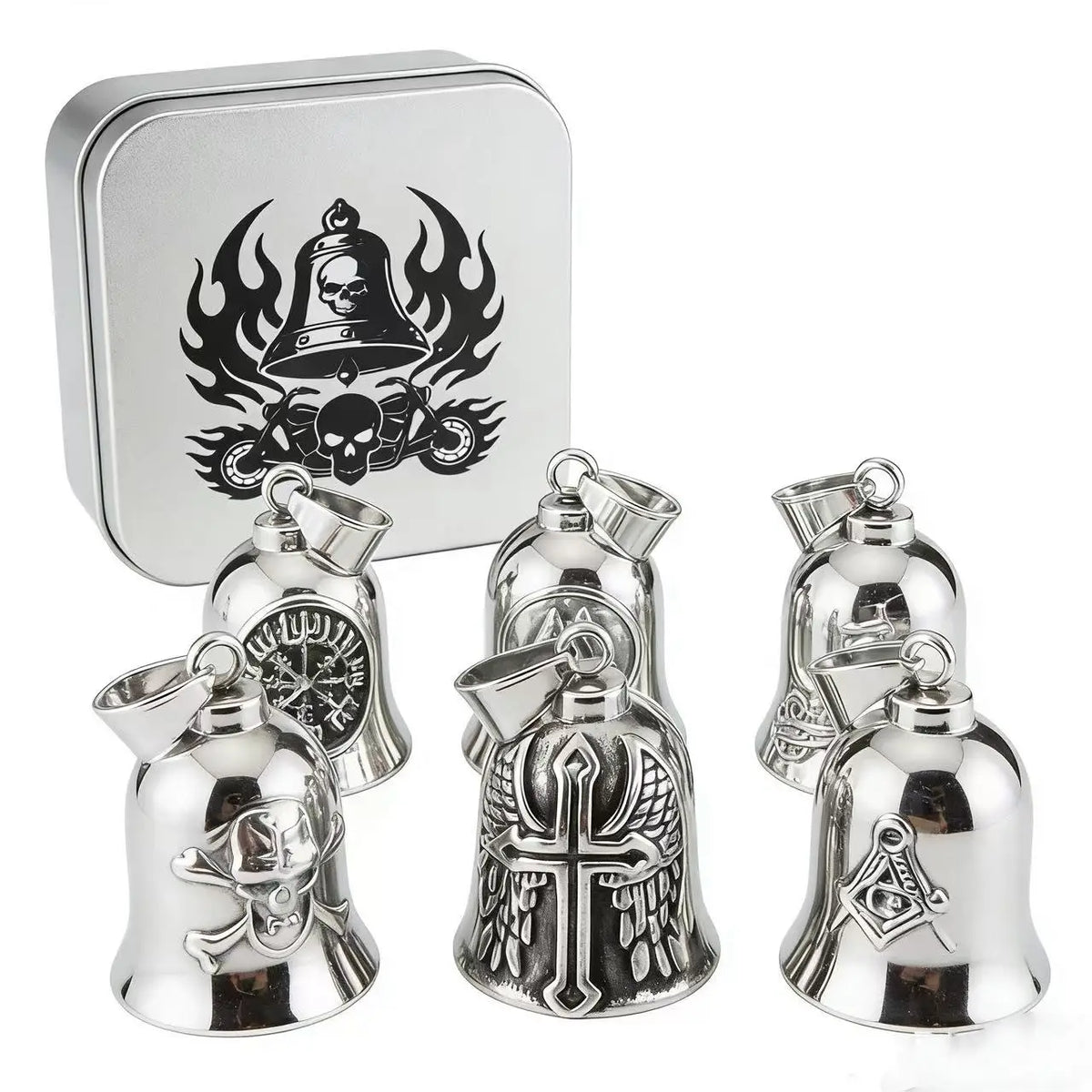 HNSP 316L Stainless Steel Gremlin Bell Biker Guardian Bell for Motorcycle, Luck Protection Pendant Men Gift Box Set