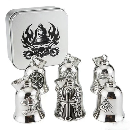 HNSP 316L Stainless Steel Gremlin Bell Biker Guardian Bell for Motorcycle, Luck Protection Pendant Men Gift Box Set
