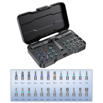VMAN 24in1 Multifunction Ratchet Screwdriver Set Multi Magnetic Bits Mini Repair Tool Kit Household Tool For PC & Desk Etc.