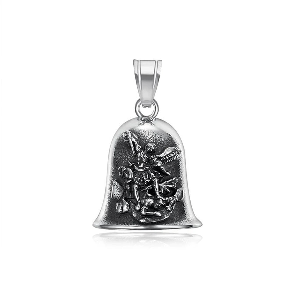 New Stainless Steel Motorcycle Bell Angel Wings Bell Pendant Necklace For Biker Fashion Lucky Amulet Jewelry Gifts Dropshipping