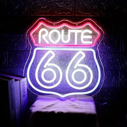 Historic Route 66 Neon Sign, Home Art Man Cave Neon Lights, For Bedroom Home Office Decor