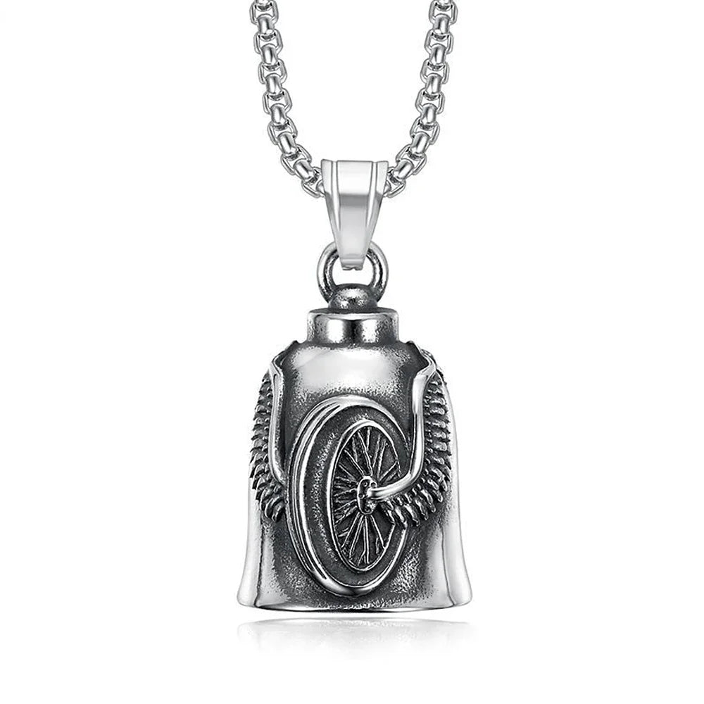 New Stainless Steel Motorcycle Bell Angel Wings Bell Pendant Necklace For Biker Fashion Lucky Amulet Jewelry Gifts Dropshipping