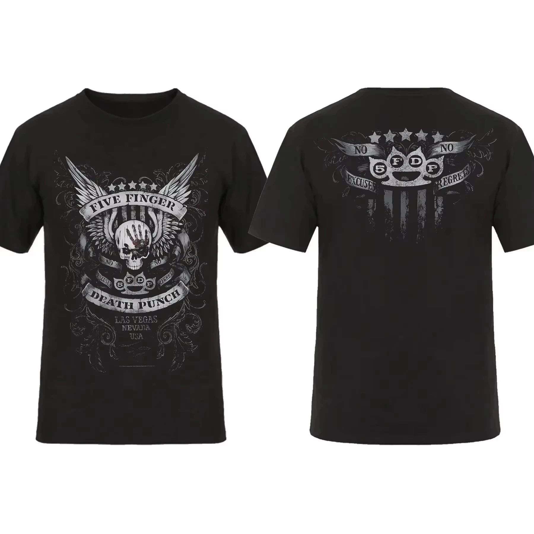 2025 Fashion Men T Shirt Double-sided Biker Skully Black By Five Finger Death Punch T-shirt Graphic Youth Cloth Streetwear S-3XL