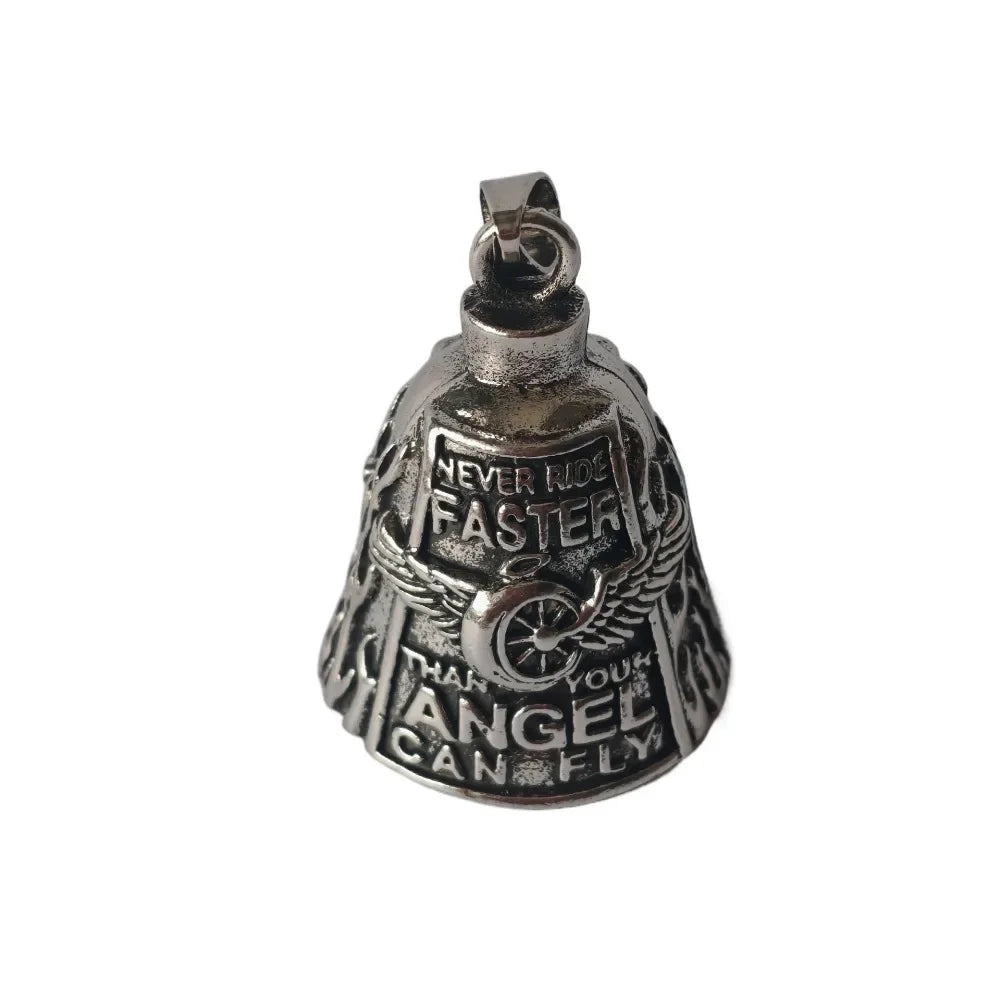 Vintage 3D Design Motorcycle Guardian Bell Punk Style Wing Design Biker Good Luck Charm Alloy Retro Angel Pendant Bell Men