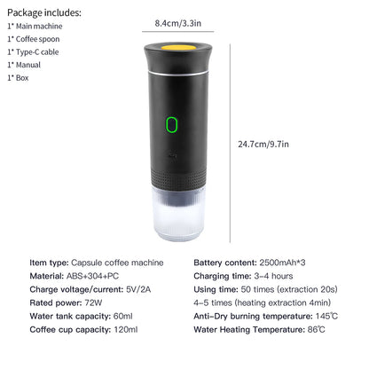 Portable Wireless Electric Espresso Coffee Machine For Travel &Car &Home Camping Coffee Maker 3-in-1 Capsule Powder Coffee Maker