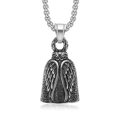 New Stainless Steel Motorcycle Bell Angel Wings Bell Pendant Necklace For Biker Fashion Lucky Amulet Jewelry Gifts Dropshipping