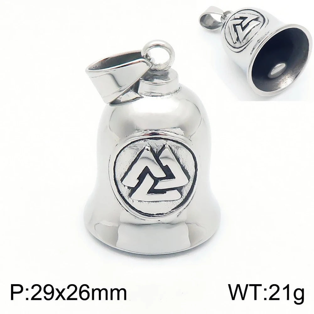 Fashion Cross Guardian Angel Wings Bell Necklace Pendant Men Viking Amulet Stainless Steel Jewelry Accessories (Has bell sound)
