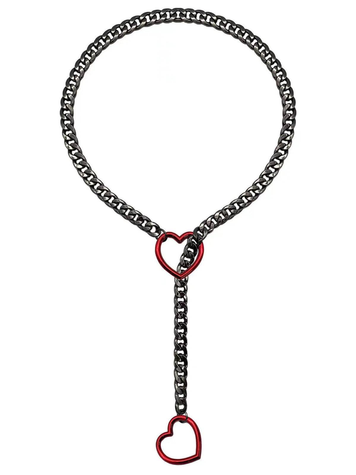 Adjustable Stainless Steel Cuban Link Necklace With Heart-shaped O-ring - Punk Rock Style Nice For Daily And Party Wear