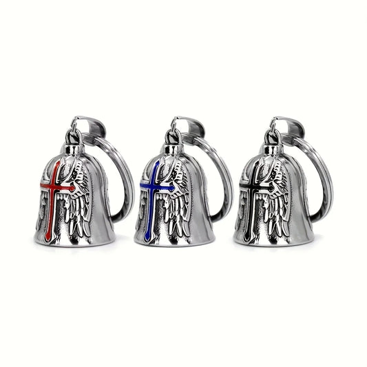 Motorcycle Bell for Riders, Protective Bell, Suitable for Gifts, Motorcycle, Bicycle, Pet Decoration, Motorcycle Pendant, Riding Exorcism Bell, Motorcycle Riding Lucky Bell, Stainless Steel Vintage Punk Motorcycle Angel Wings