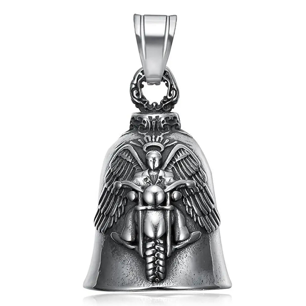 Fashion Eagle Wing Motorcycle Rider Bell Pendant Stainless Steel Route 66 Norse Viking Cross Rose Skull Bell Christmas Gift
