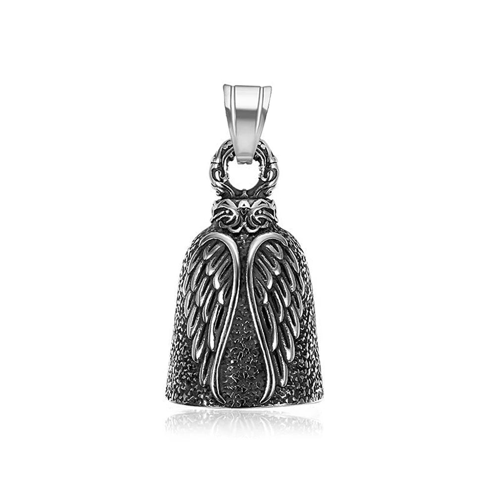 New Stainless Steel Motorcycle Bell Angel Wings Bell Pendant Necklace For Biker Fashion Lucky Amulet Jewelry Gifts Dropshipping