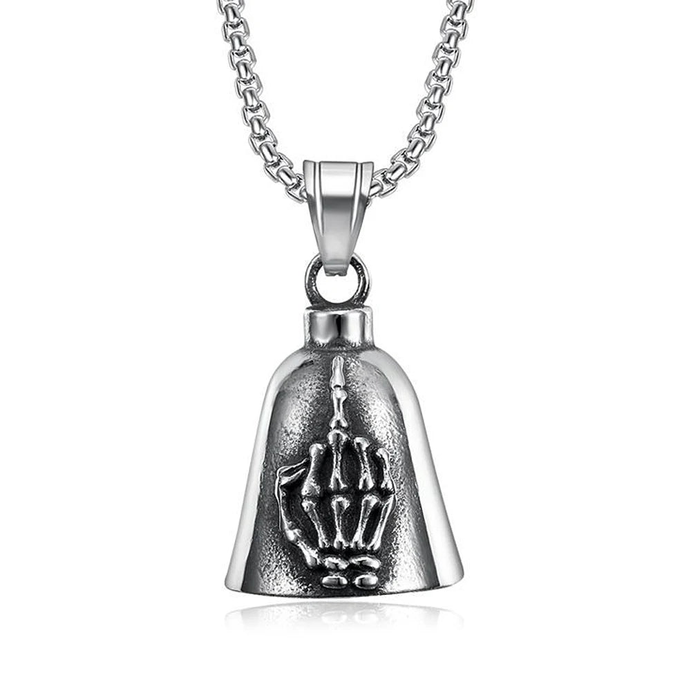 New Stainless Steel Motorcycle Bell Angel Wings Bell Pendant Necklace For Biker Fashion Lucky Amulet Jewelry Gifts Dropshipping
