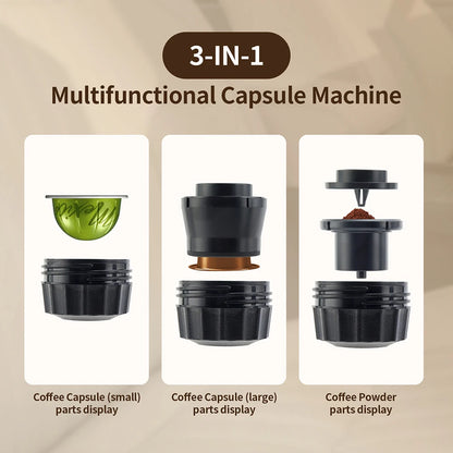 Portable Wireless Electric Espresso Coffee Machine For Travel &Car &Home Camping Coffee Maker 3-in-1 Capsule Powder Coffee Maker