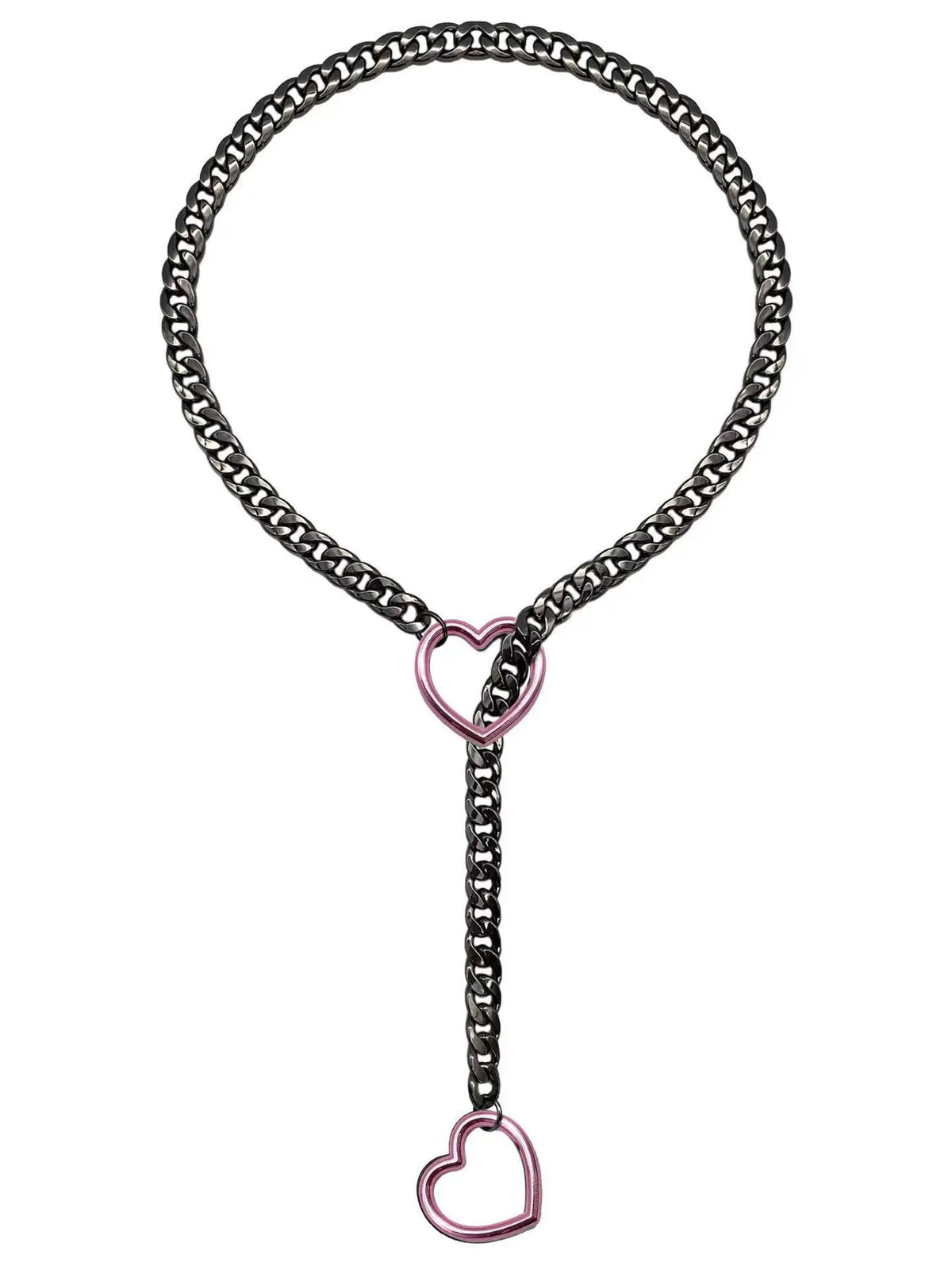 Adjustable Stainless Steel Cuban Link Necklace With Heart-shaped O-ring - Punk Rock Style Nice For Daily And Party Wear
