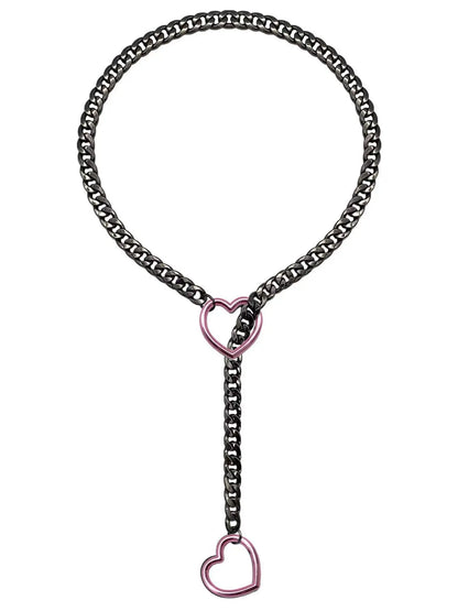 Adjustable Stainless Steel Cuban Link Necklace With Heart-shaped O-ring - Punk Rock Style Nice For Daily And Party Wear