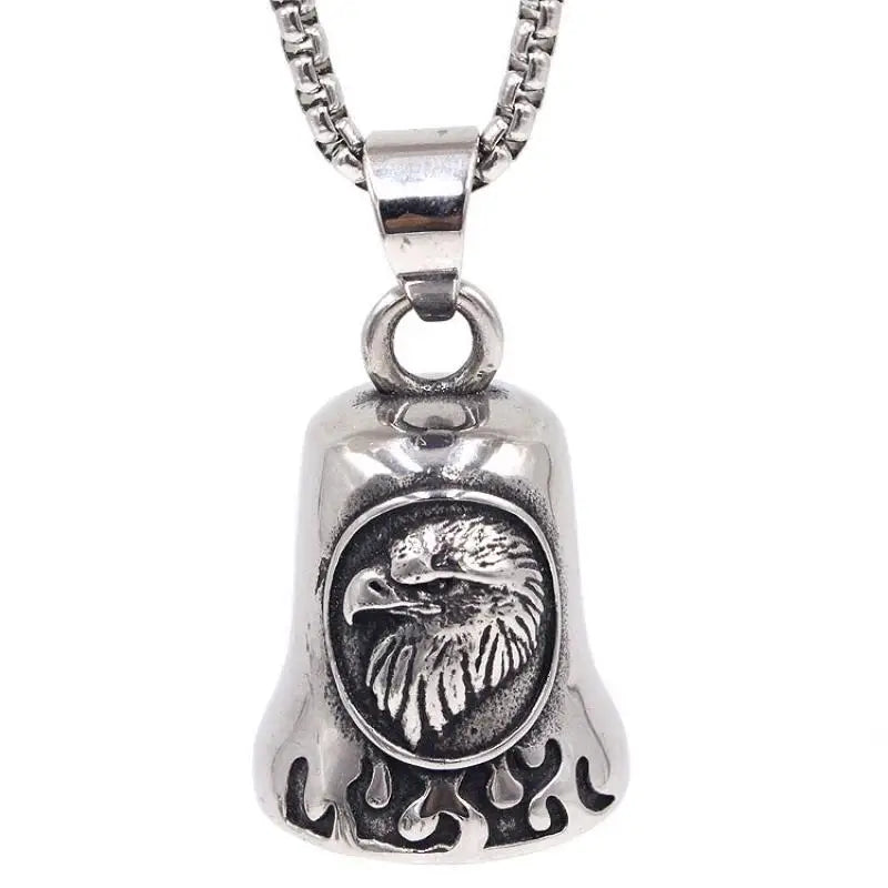 Men's Punk Cool Eagle Bell Pendant Bicycle Motorcycle Riding Rock Party Necklace Locomotive Exhibition Jewelry Accessories