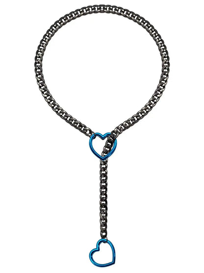 Adjustable Stainless Steel Cuban Link Necklace With Heart-shaped O-ring - Punk Rock Style Nice For Daily And Party Wear