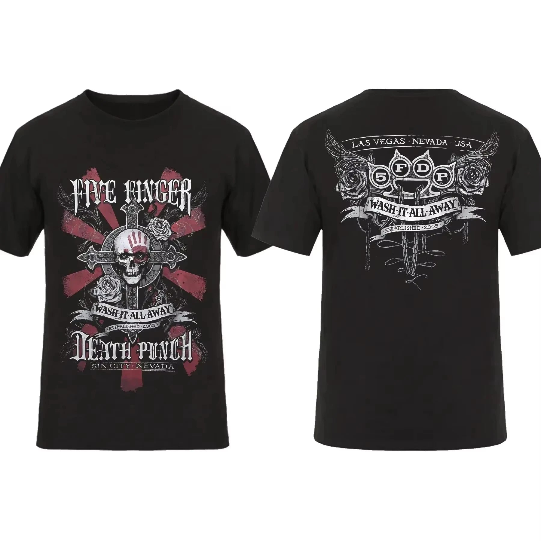 2025 Fashion Men T Shirt Double-sided Biker Skully Black By Five Finger Death Punch T-shirt Graphic Youth Cloth Streetwear S-3XL