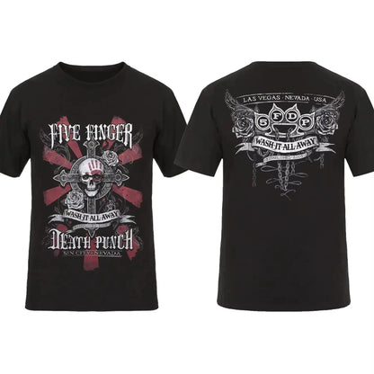 2025 Fashion Men T Shirt Double-sided Biker Skully Black By Five Finger Death Punch T-shirt Graphic Youth Cloth Streetwear S-3XL