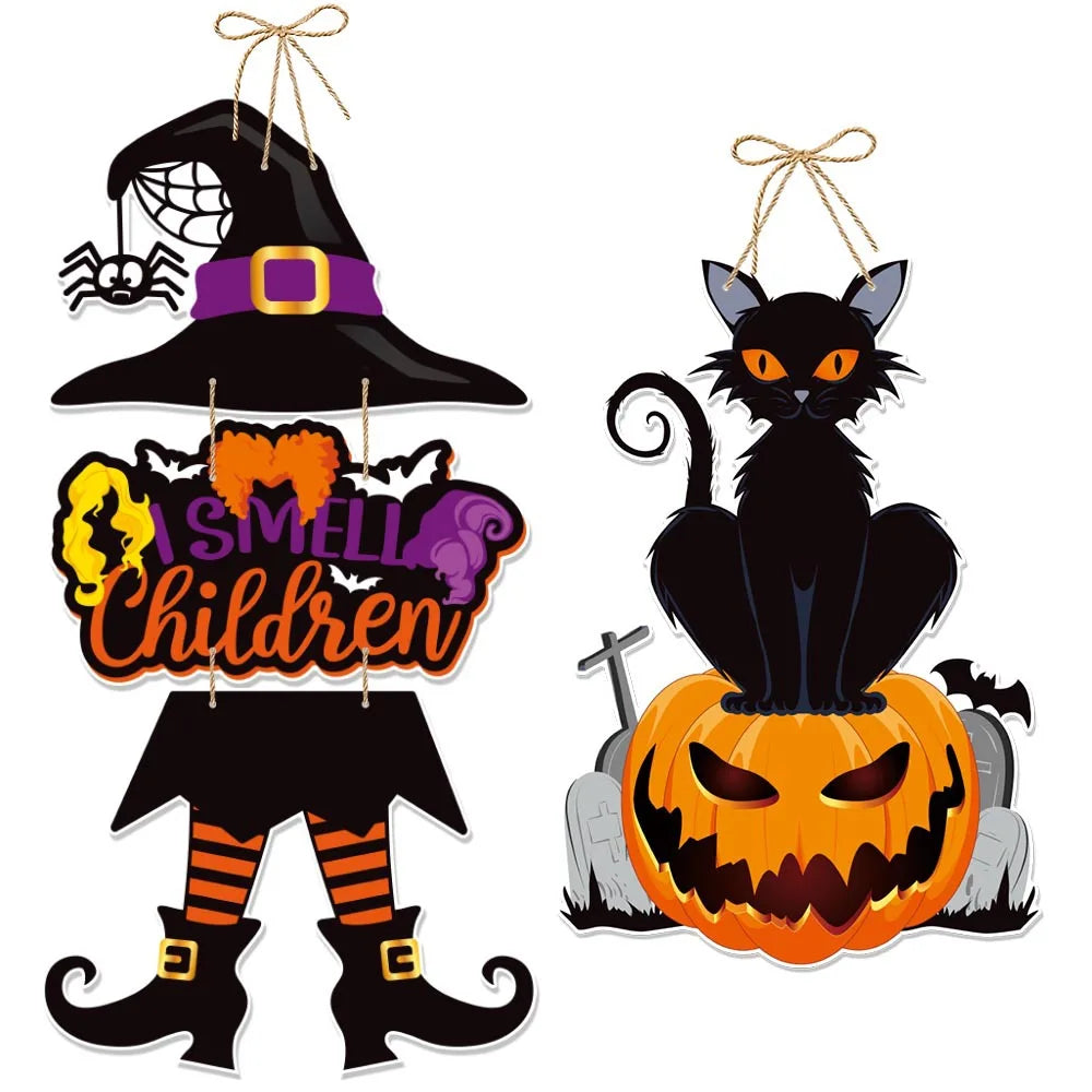 Halloween Hanging Sign Festive Pumpkin Bat and Skull Designs for Home Door Wall Yard Decor  Decor Party Outdoor Indoor Supplies