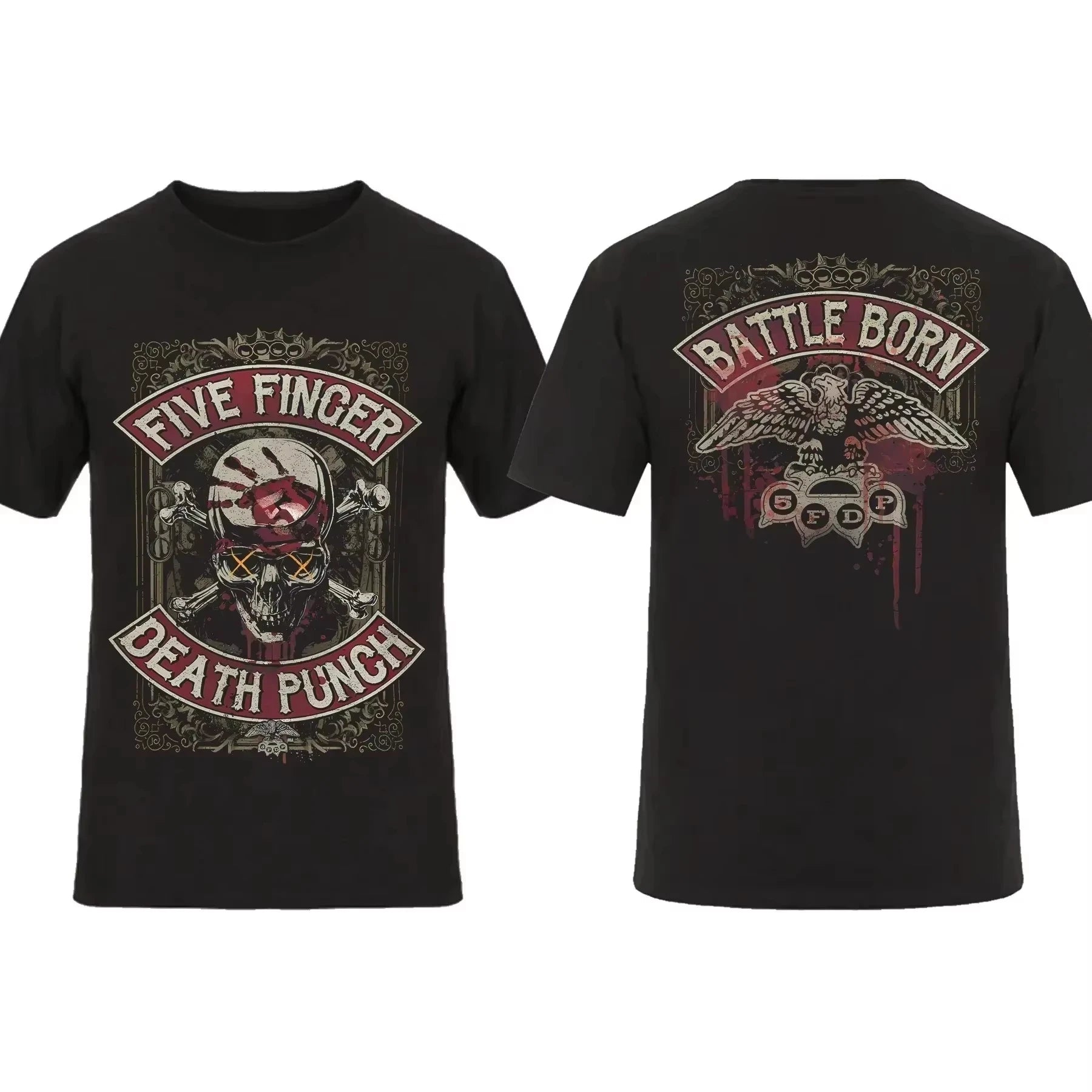 2025 Fashion Men T Shirt Double-sided Biker Skully Black By Five Finger Death Punch T-shirt Graphic Youth Cloth Streetwear S-3XL
