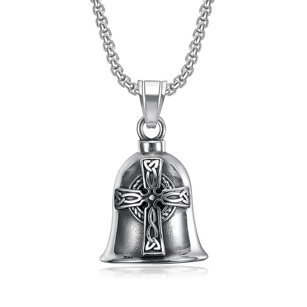 New Stainless Steel Motorcycle Bell Angel Wings Bell Pendant Necklace For Biker Fashion Lucky Amulet Jewelry Gifts Dropshipping