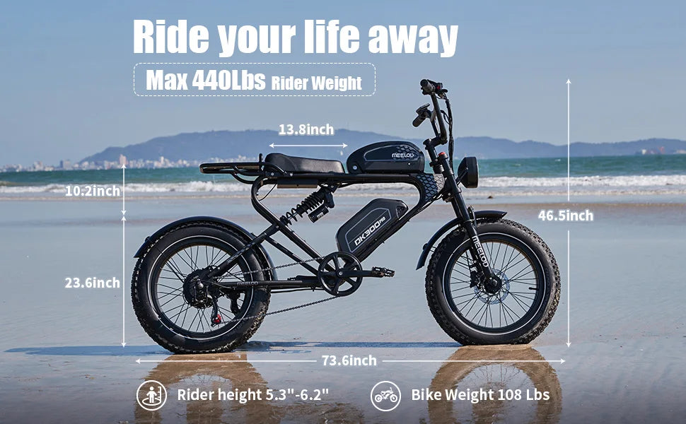 MEELOD DK300 PRO 20" Retro Moped Style Electric Bike 1200W Peak Motor 48V 15Ah Dual Batteries