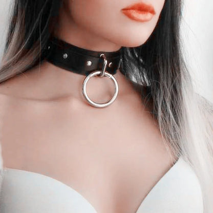 Street Style Gothic Punk Pu Leather Choker With O-Ring Adjustable Collar Necklace For Women, Perfect For Halloween