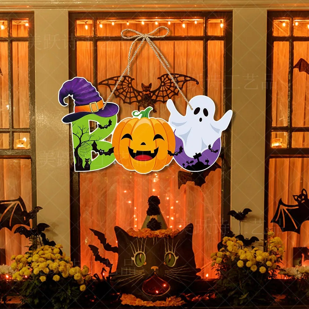 Halloween Hanging Sign Festive Pumpkin Bat and Skull Designs for Home Door Wall Yard Decor  Decor Party Outdoor Indoor Supplies