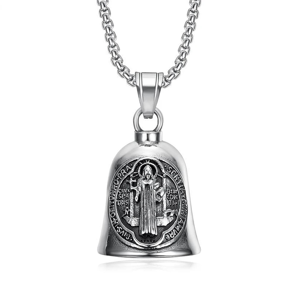New Stainless Steel Motorcycle Bell Angel Wings Bell Pendant Necklace For Biker Fashion Lucky Amulet Jewelry Gifts Dropshipping
