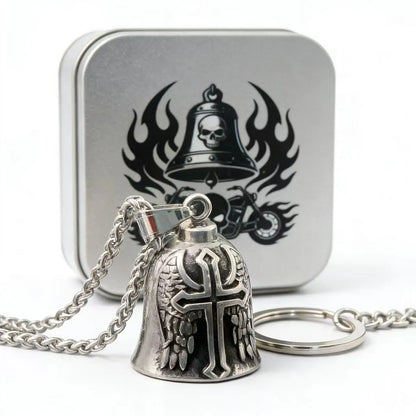 HNSP 316L Stainless Steel Gremlin Bell Biker Guardian Bell for Motorcycle, Luck Protection Pendant Men Gift Box Set